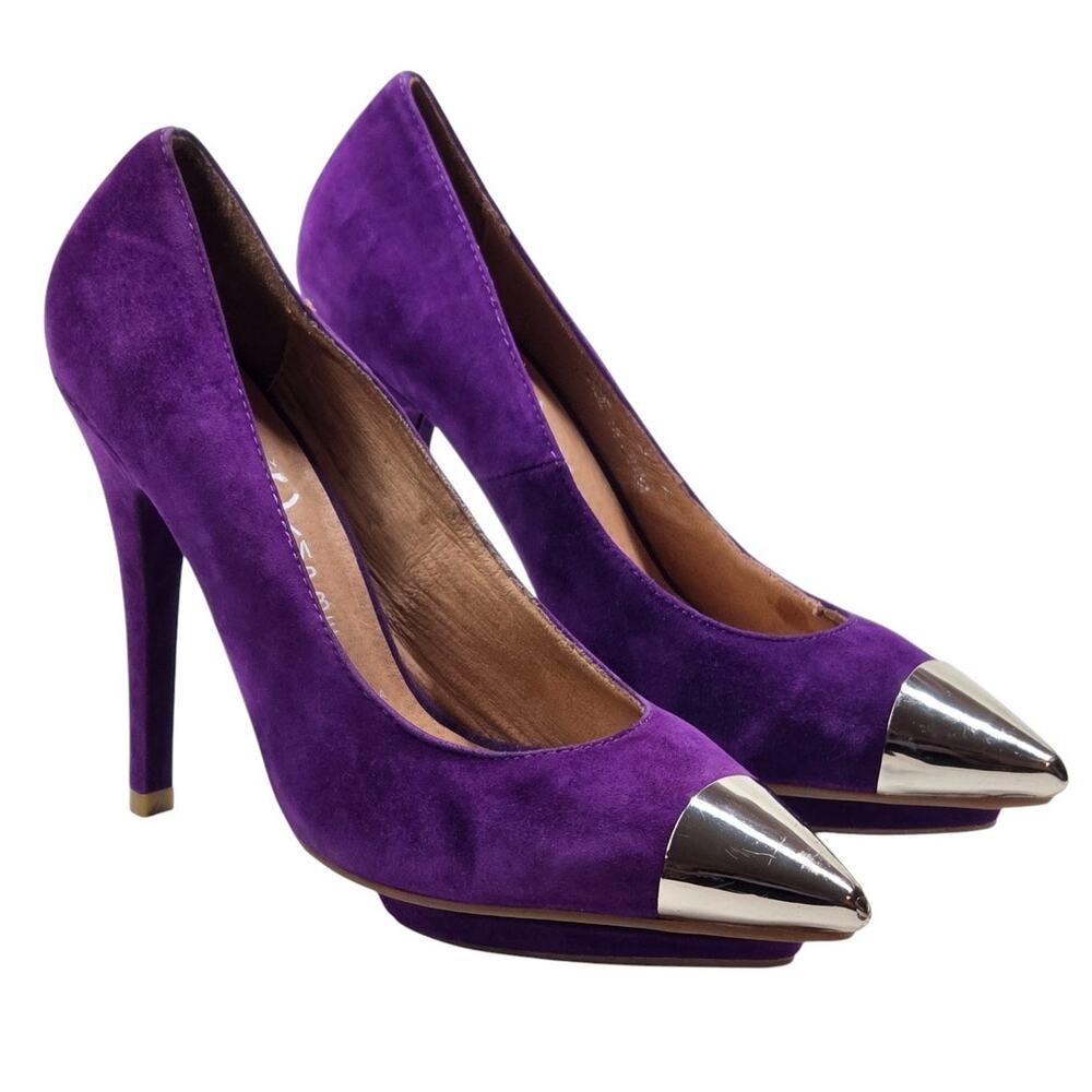 Jeffrey Campbell Ibiza Bullet Purple Suede Metal Toe Stiletto Heels Size 6